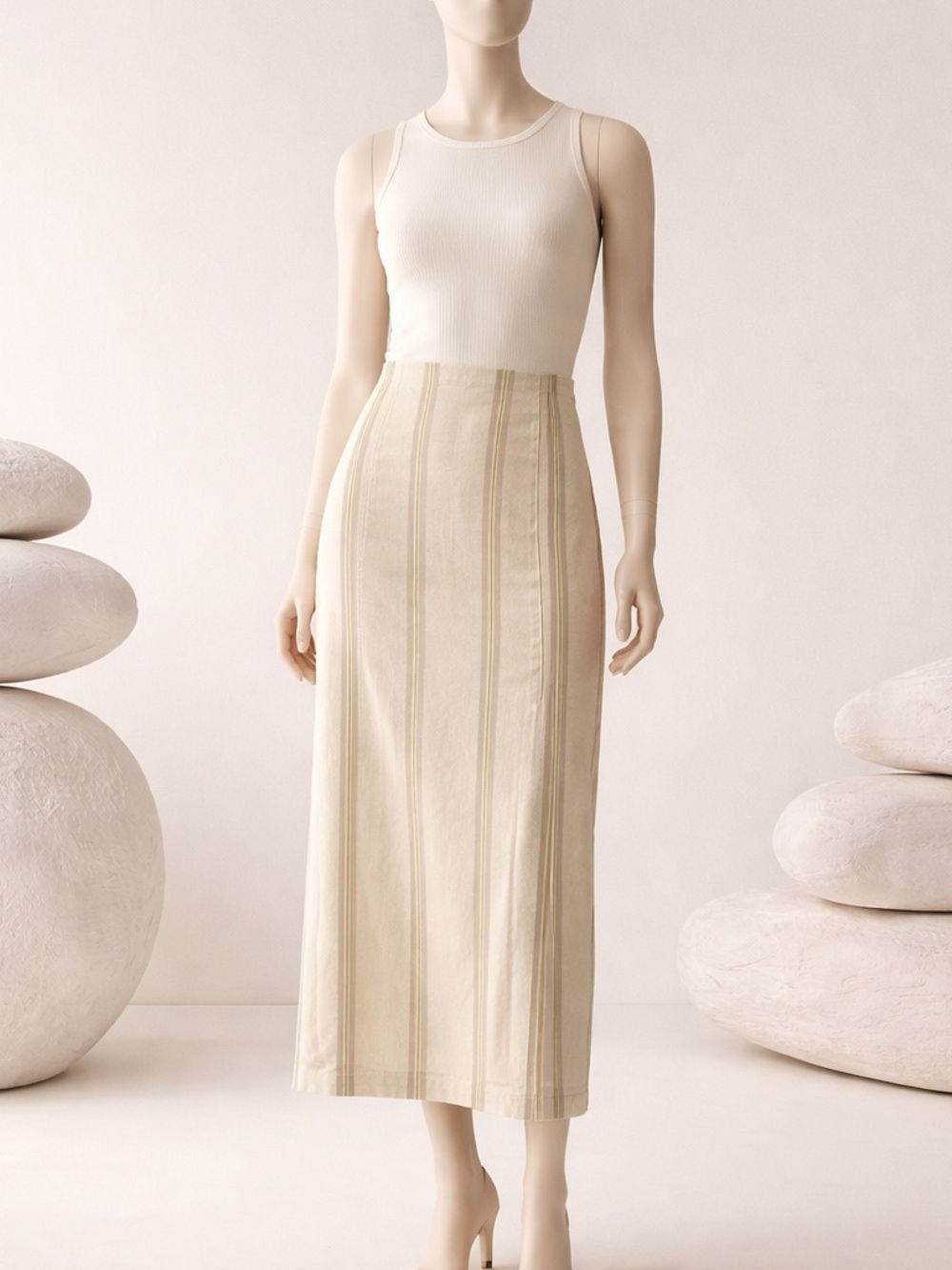 A New Day A Line Slit Front Cream Stripe Maxi Elastic Back Waist Skirt Women XXL - Picture 1 of 8